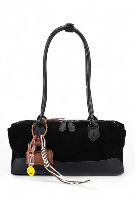 Top Handle Faux Suede Boxy Shoulder Bag