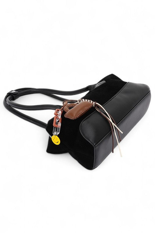 Top Handle Faux Suede Boxy Shoulder Bag