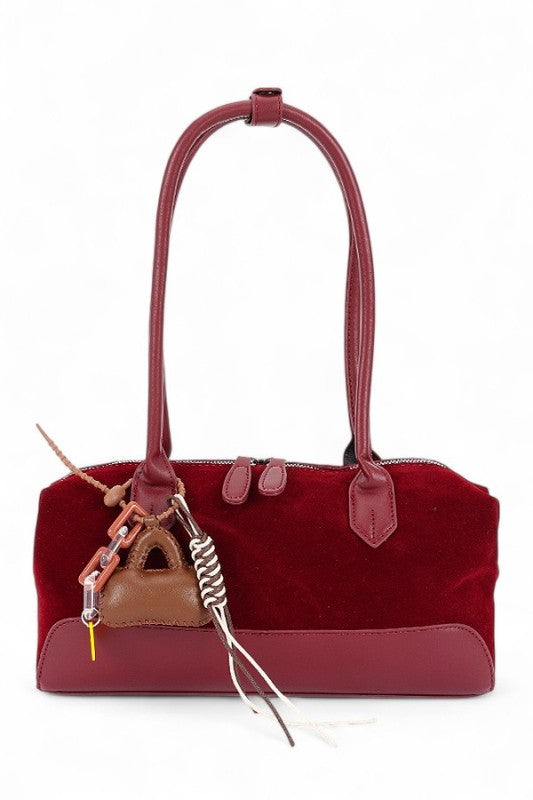 Top Handle Faux Suede Boxy Shoulder Bag