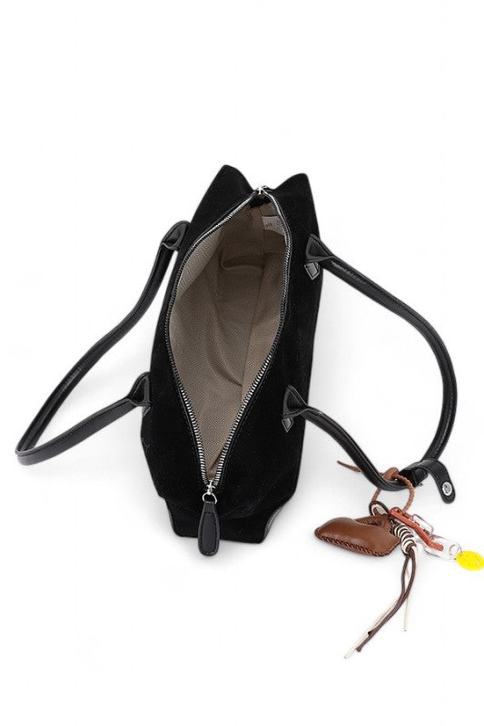 Top Handle Faux Suede Boxy Shoulder Bag