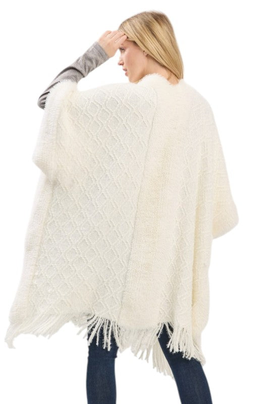 Soft Cozy Boucle Knit Fringe Shawl Scarf