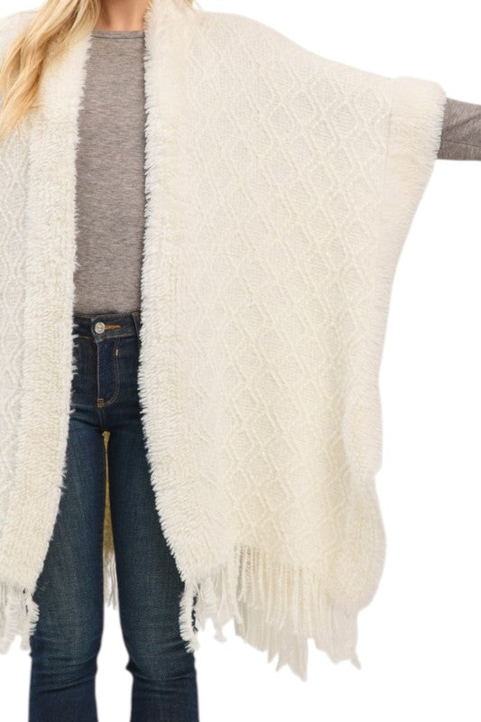 Soft Cozy Boucle Knit Fringe Shawl Scarf