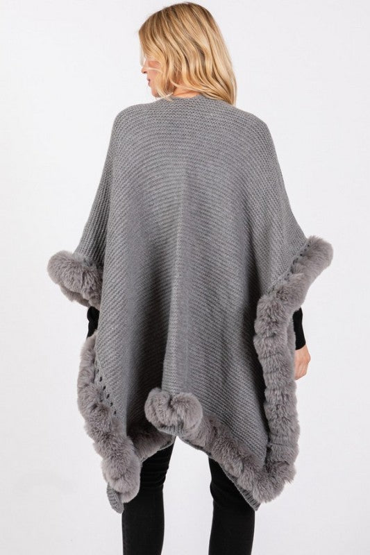 Faux Fur Trim Winter Cape Cardigan