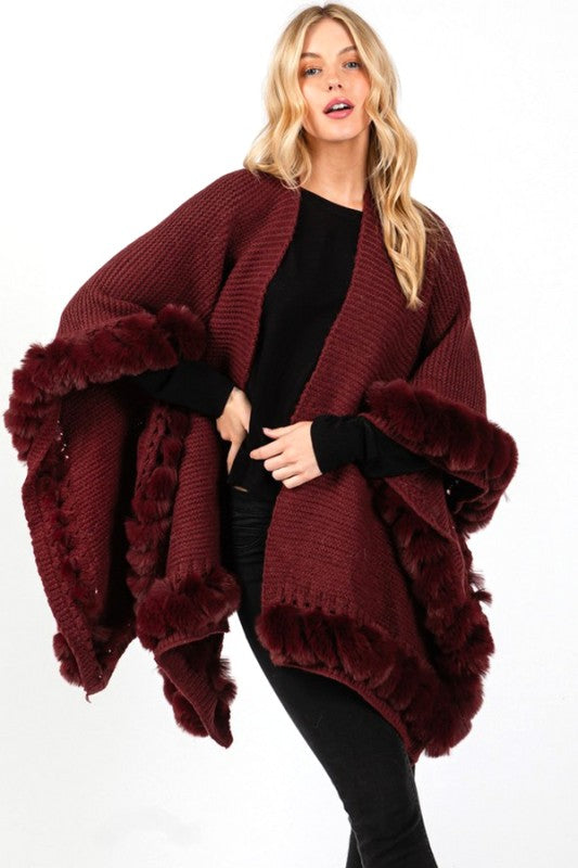 Faux Fur Trim Winter Cape Cardigan