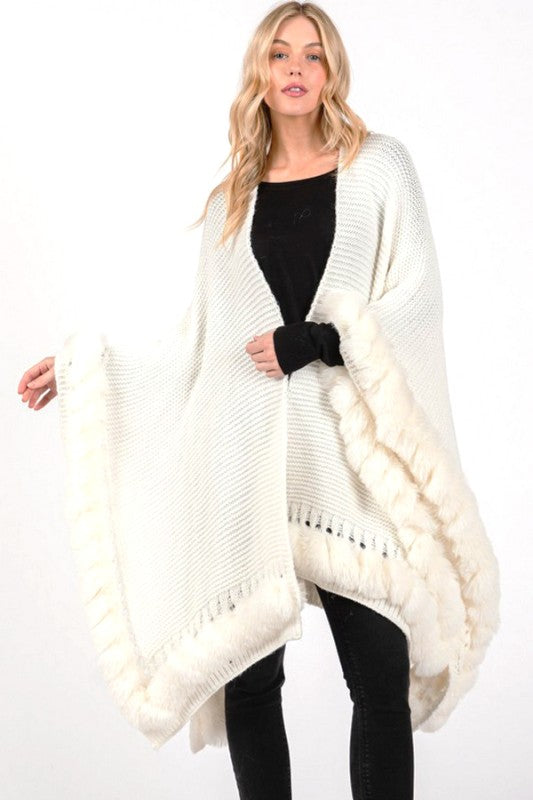 Faux Fur Trim Winter Cape Cardigan