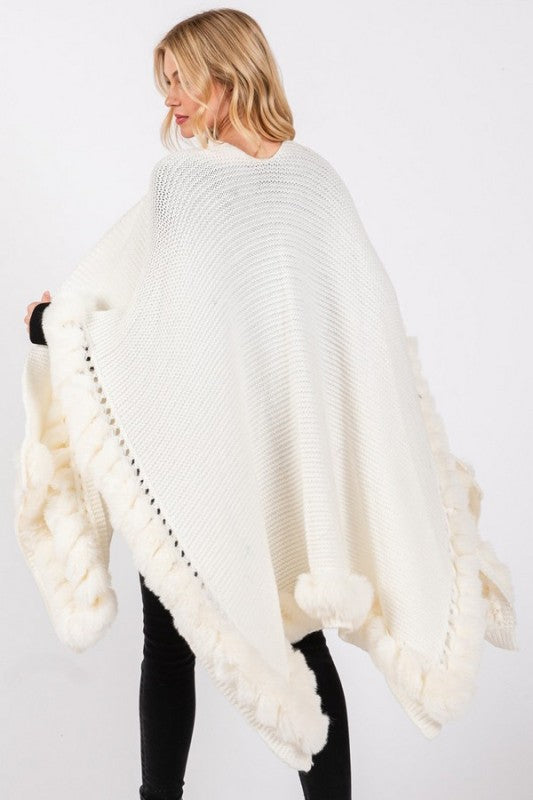 Faux Fur Trim Winter Cape Cardigan