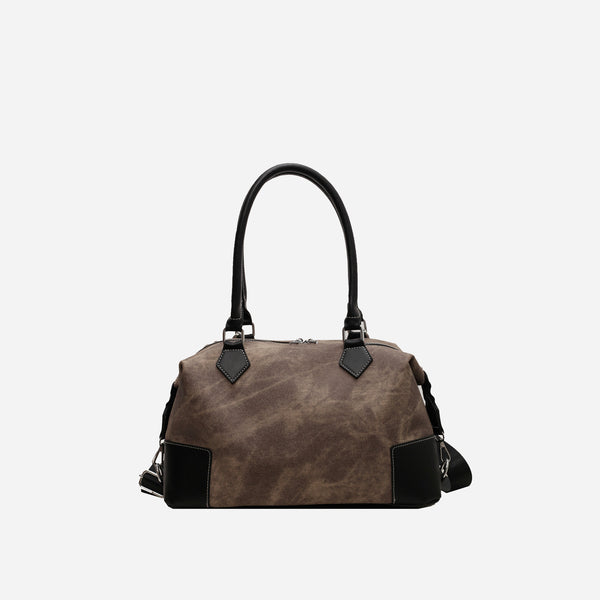 Vegan Leather Shoulder Bag with Spacious Interior and Contrast Accents