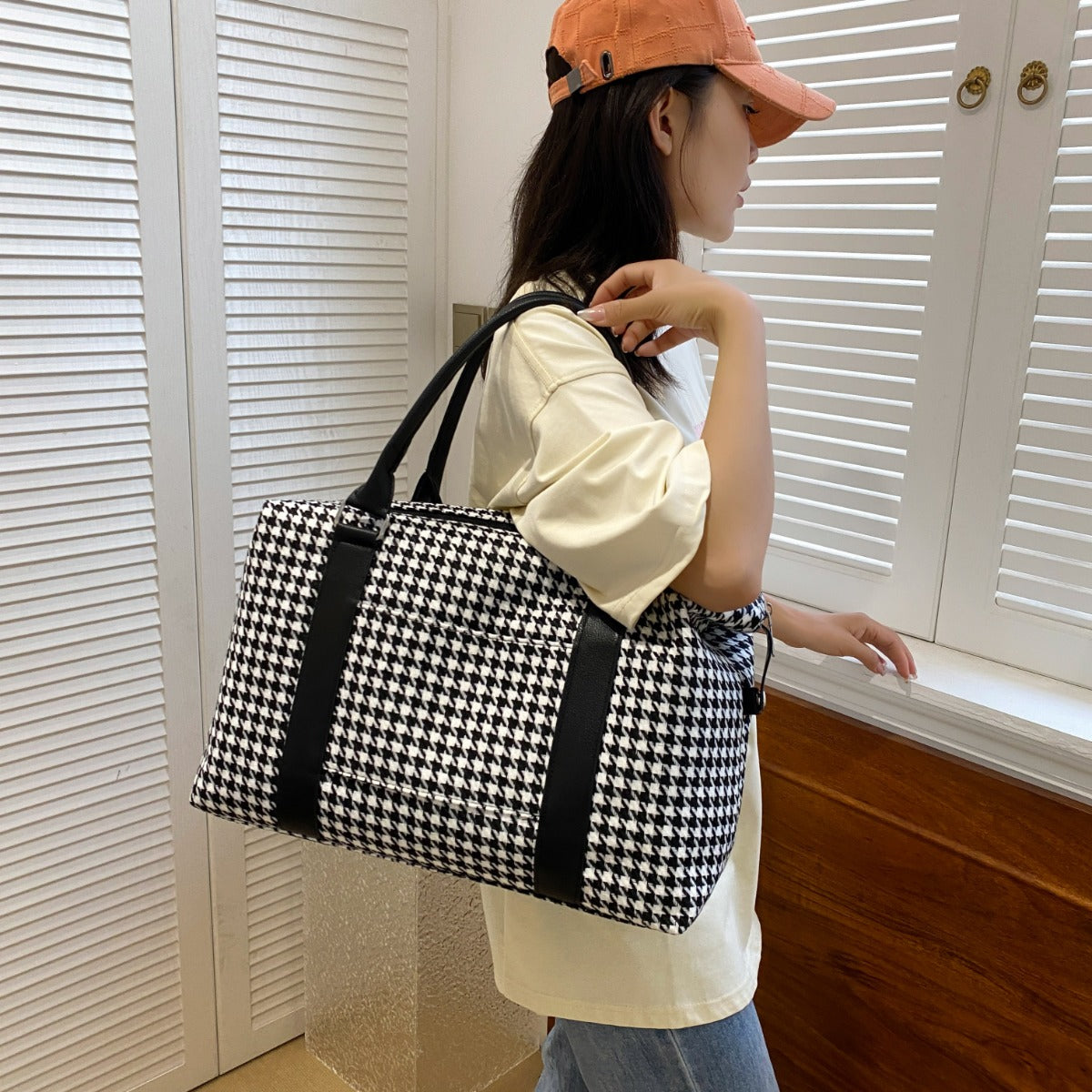 Houndstooth Canvas Travel Bag