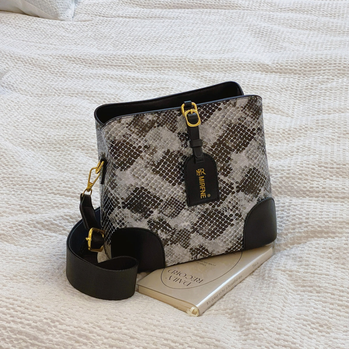 Vegan Leather Snakeskin Print Crossbody Bag - Functional and Convenient!