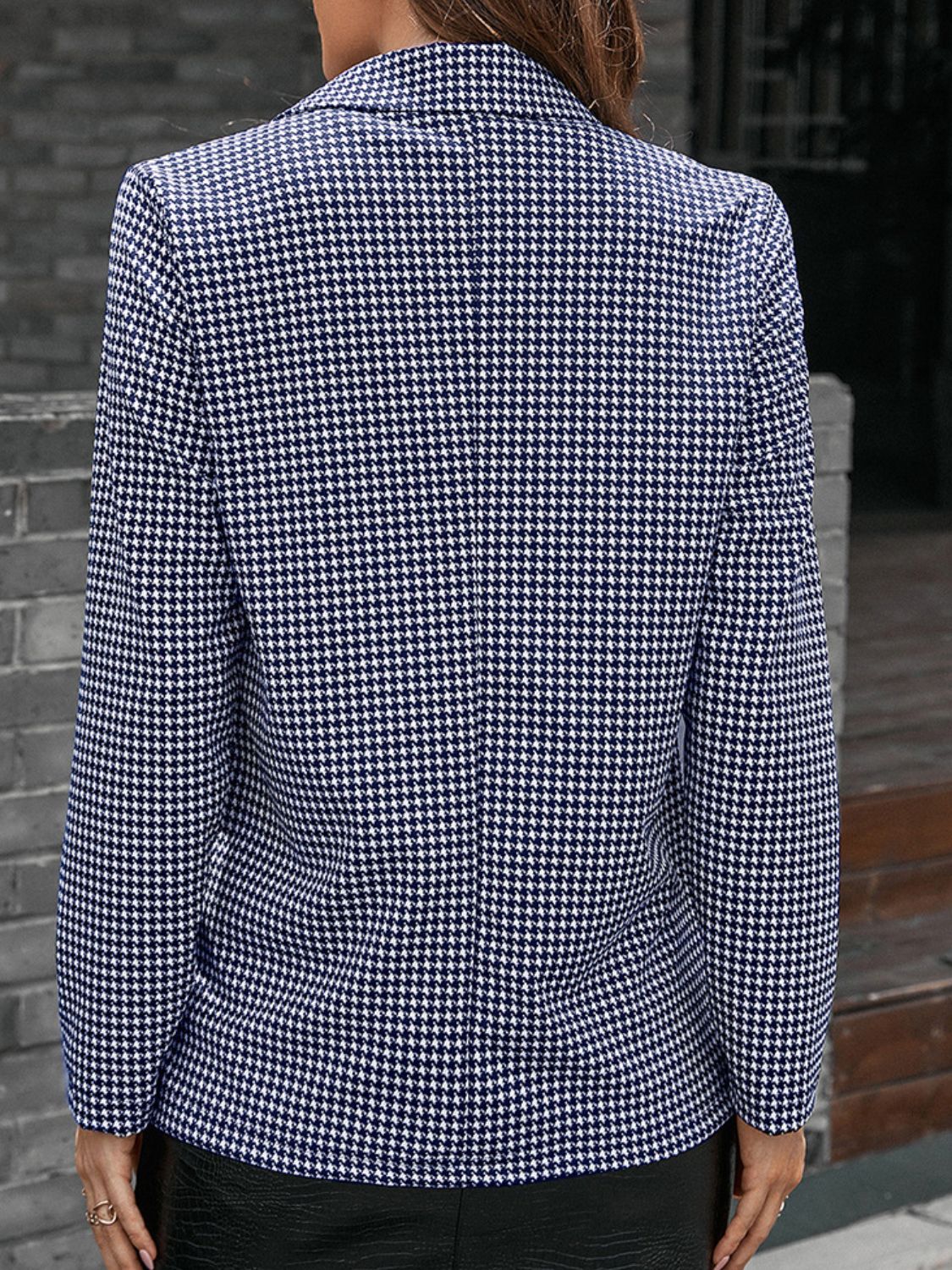 Houndstooth Blazer, Women's Long Sleeve Cardigan Jacket Suit Coat OutwearNew