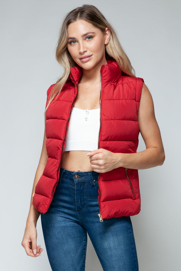 Polyester Zip-Up Turtleneck Vest with Functional Pockets, Machine Washable