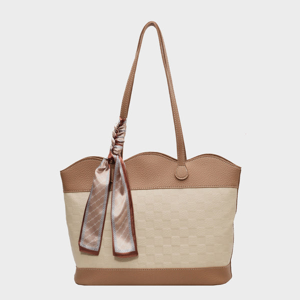 Vegan Leather Tied Contrast Tote Bag - Stand Out in Style with Playful Tie Detail!