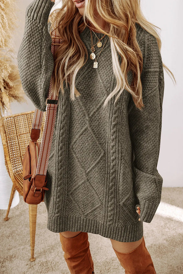 Polyester Cable-Knit Relaxed Sweater Dress with Machine Washable Care