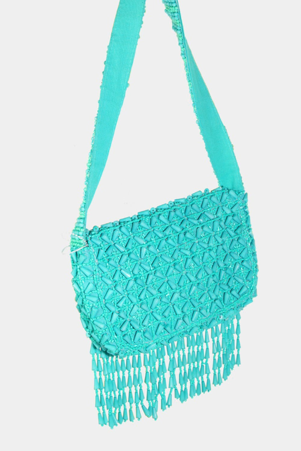 Fame Beaded Fringe Rectangle Shoulder Bag - Unique and Artistic Touch!