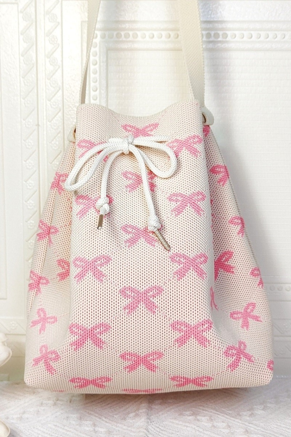 Zenana Ribbon Bowknot Pattern Crossbody Bucket - Easier Outings Everyday!