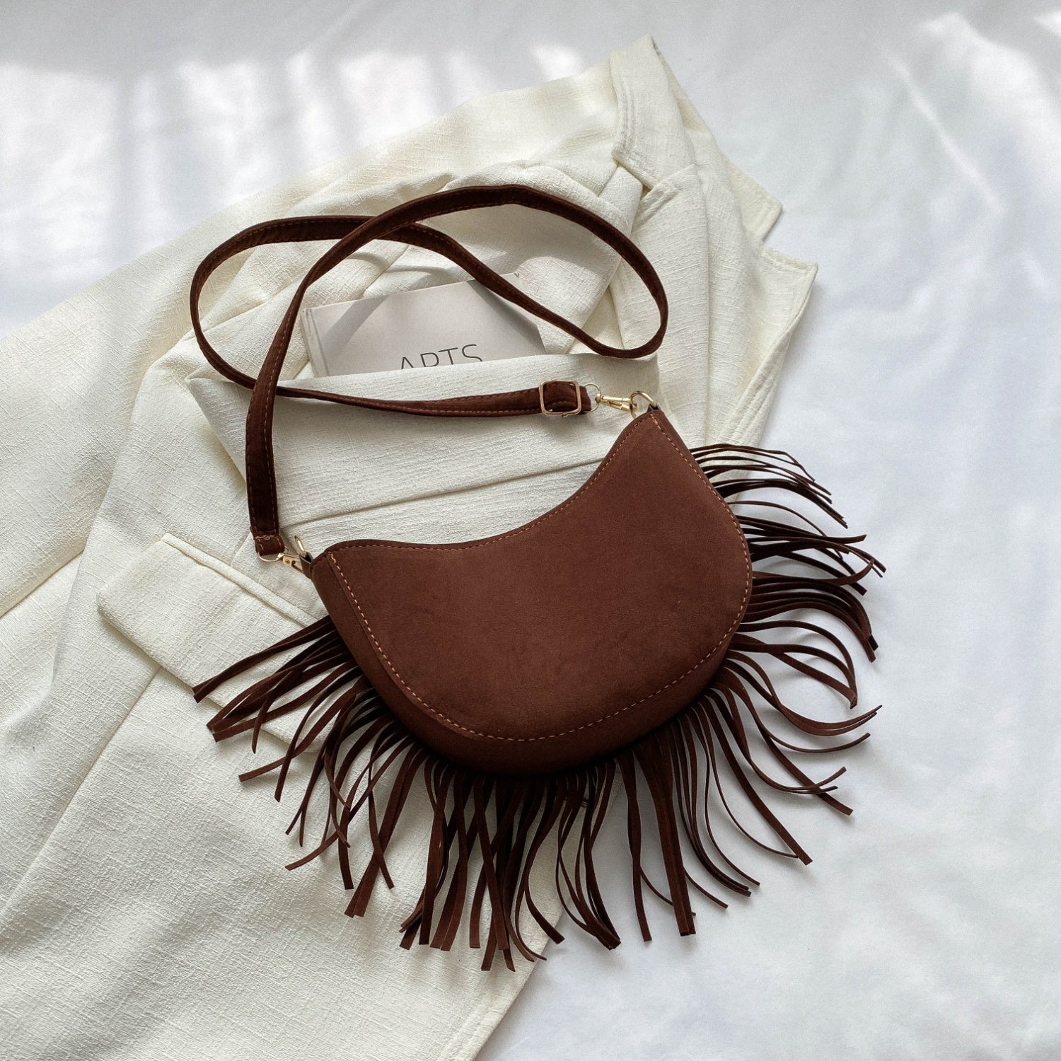 Fringe Detail Suede Leather Crossbody Bag - Add a touch of western flair!