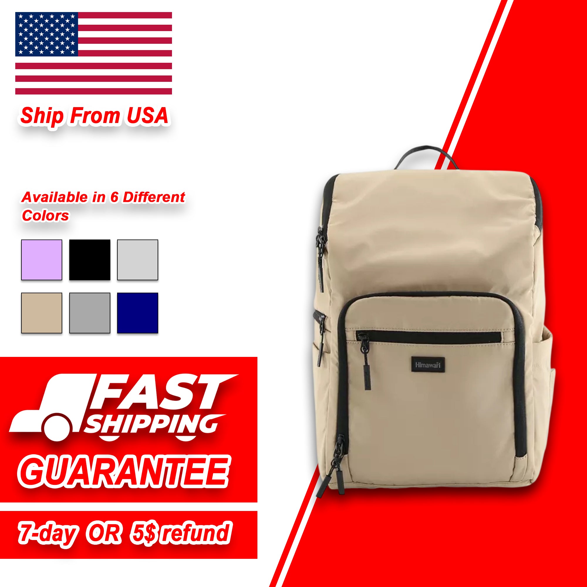 Nylon Waterproof Large Backpack with Spacious Interior and Adjustable Straps