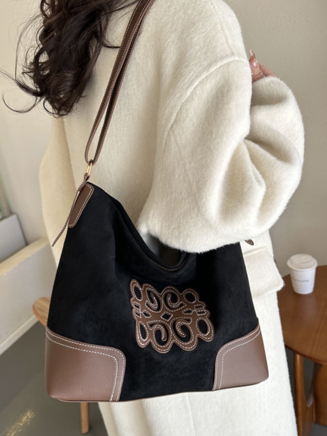 Suede Patch Adjustable Strap Vegan Leather Tote Bag - Comfort for Heavier Carry!