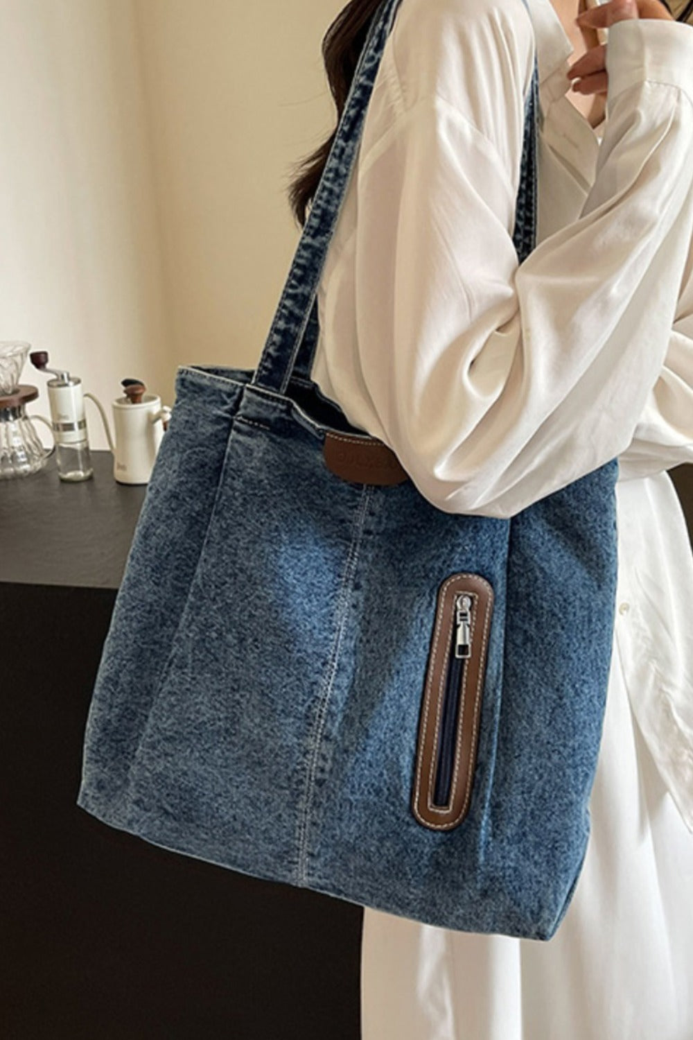 Medium Denim Tote Bag - Shine in Blue!