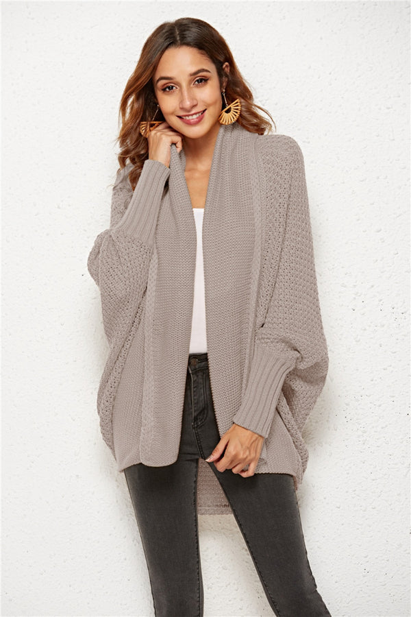 Acrylic Open Front Batwing Sleeve Cardigan with Machine Washable Care