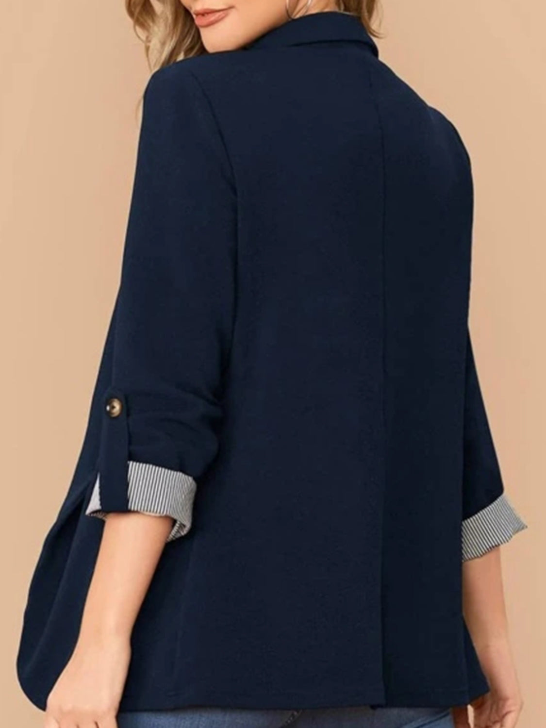 Lapel Collar Roll-Tab Sleeve Blazer Women's Comfortable Polyester-Spandex, S-XL