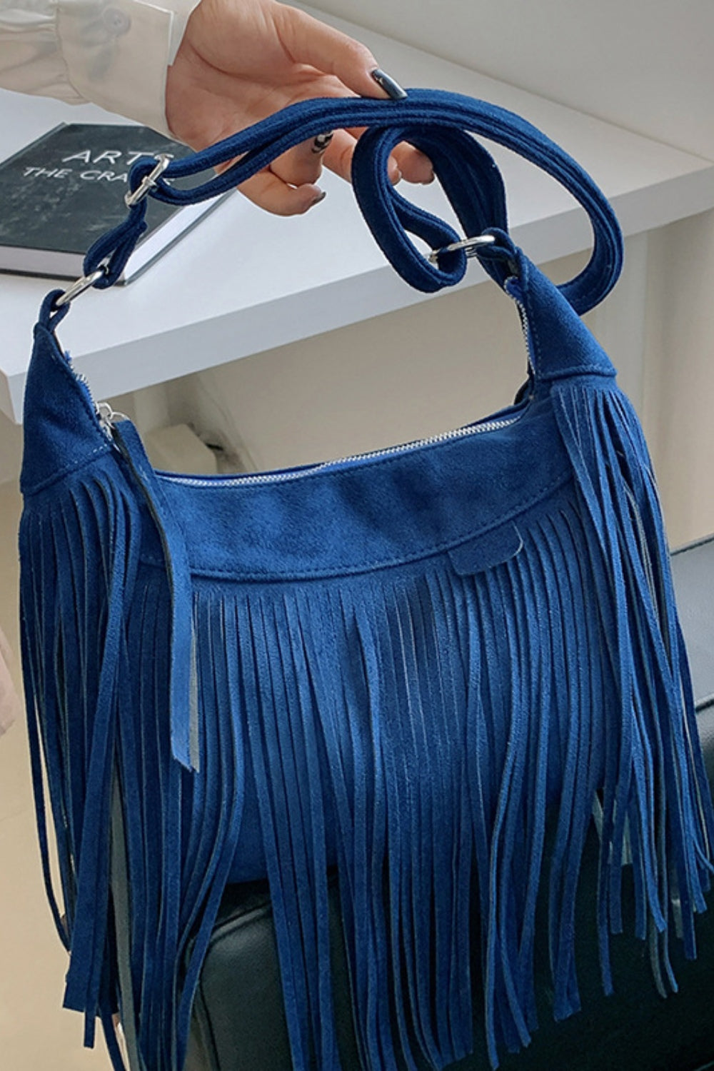 Suede Fringe Adjustable Strap Shoulder Bag - Bohemian Chic Flavor!