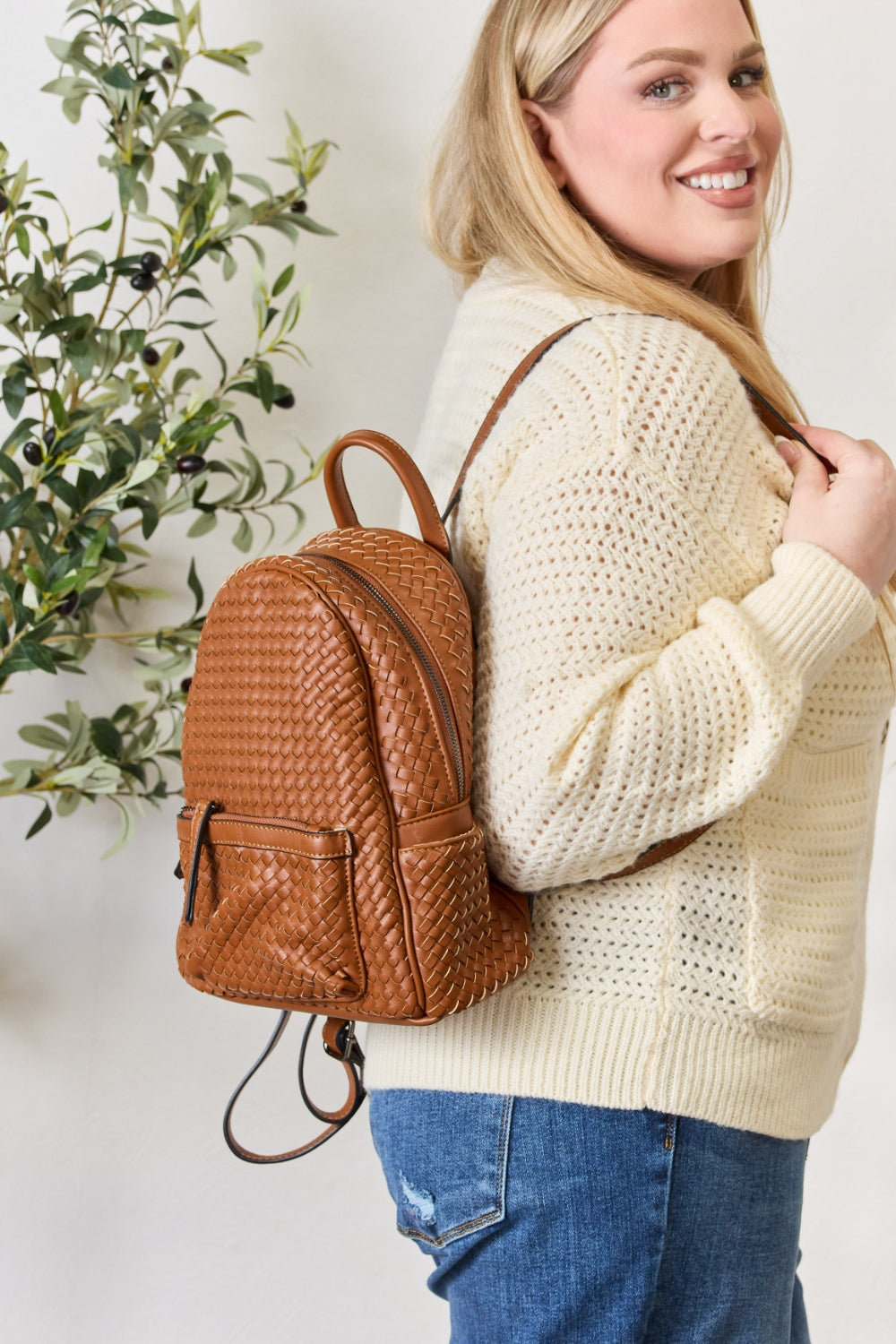 SHOMICO Vegan Leather Woven Backpack - Effortless Style Meets Everyday Essentials!