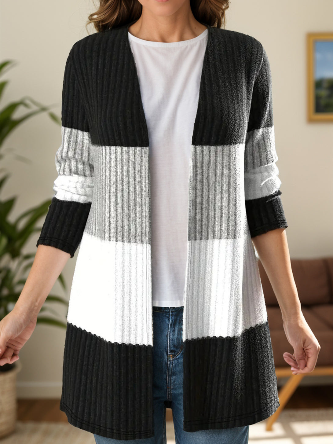 Color Block Cardigan | Open Front Style | Comfortable Fit for Petites ...