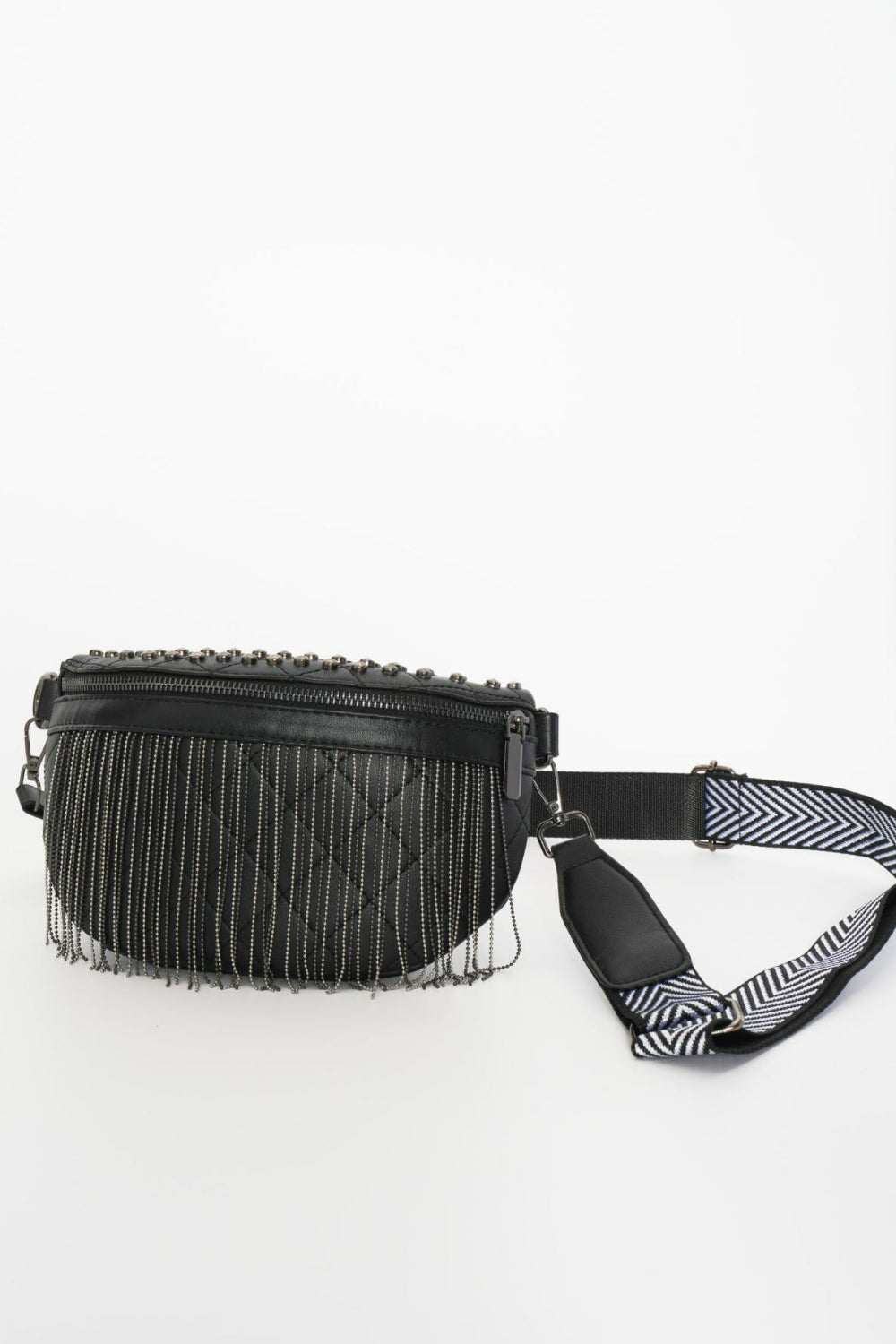 Adored Vegan Leather Studded Sling Bag with Fringes - Edgy Elegance for the Free Spirit!