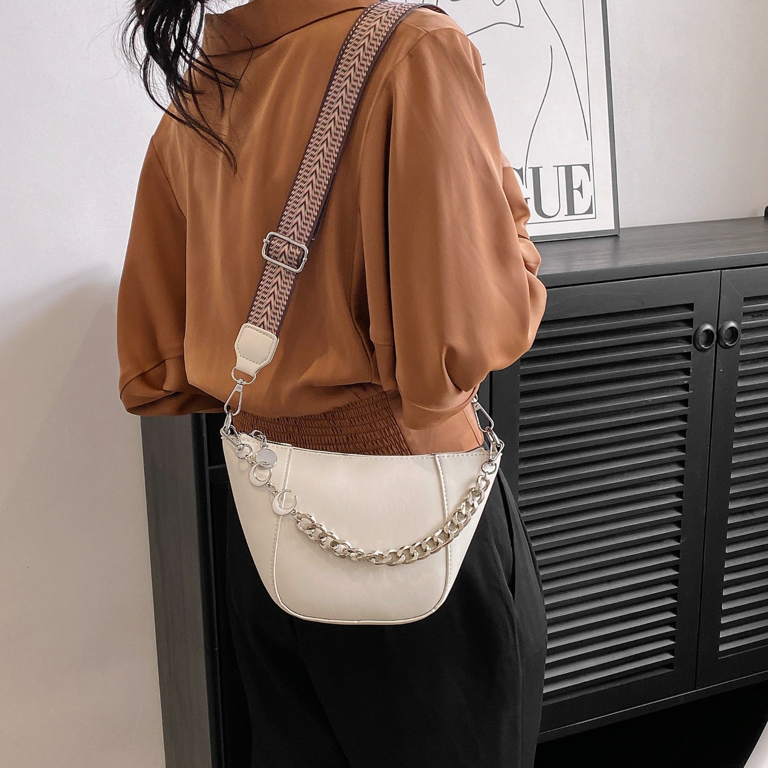 Vegan Leather Chain Trim Crossbody Bag - For those Casual Outings!