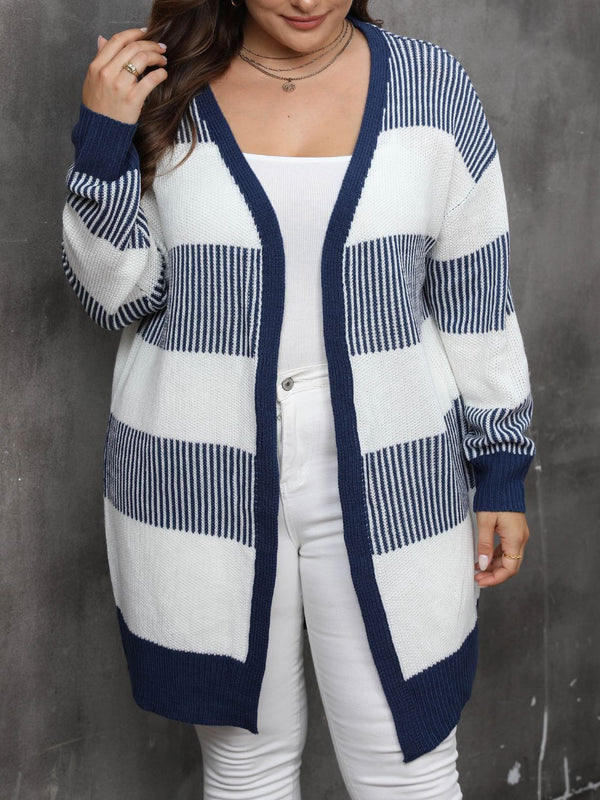 Plus Size Open Front Long Sleeve Cardigan 100% Acrylic Moderate Stretch