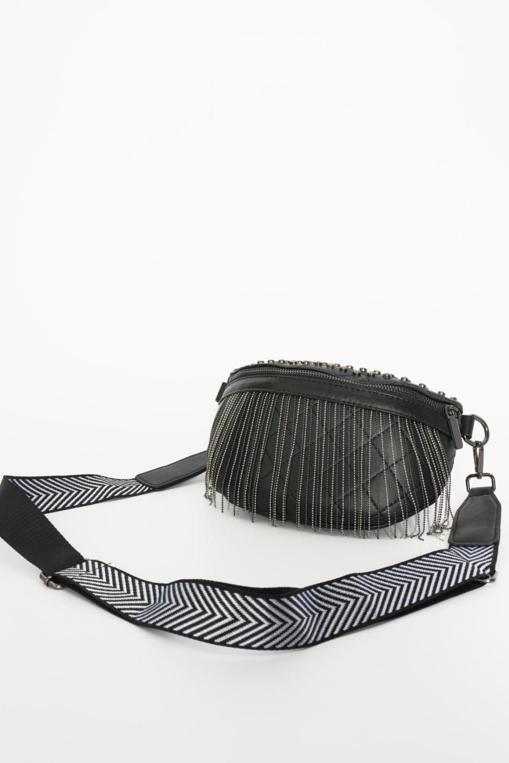 Adored Vegan Leather Studded Sling Bag with Fringes - Edgy Elegance for the Free Spirit!