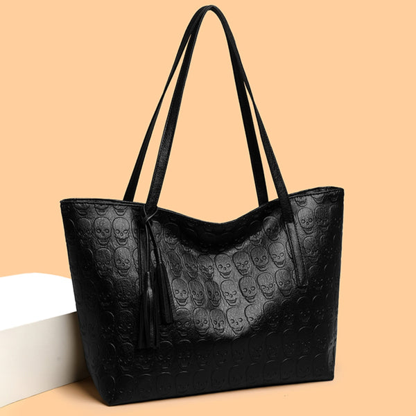 Skeleton Pattern PU Leather Tote Bag Medium Size 13x5.1x10.2 Inches