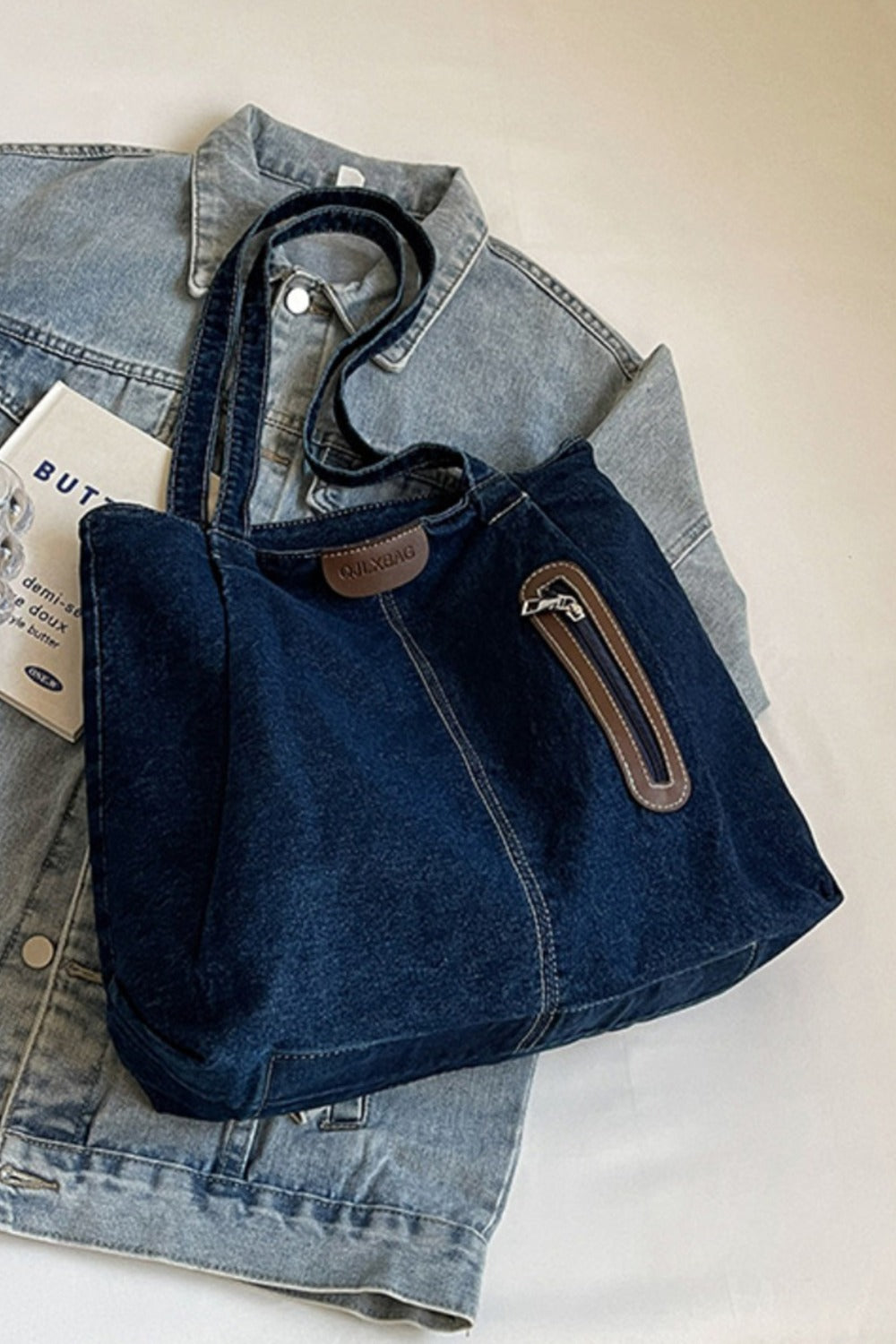 Medium Denim Tote Bag - Shine in Blue!