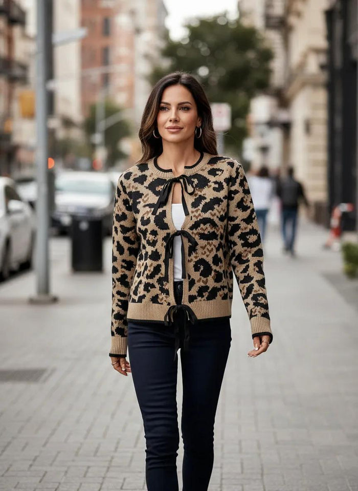 Perfect Tied Leopard Cardigan | Soft Acrylic Blend | Flattering, Versatile Design - Comfortable Stretch, Easy Care