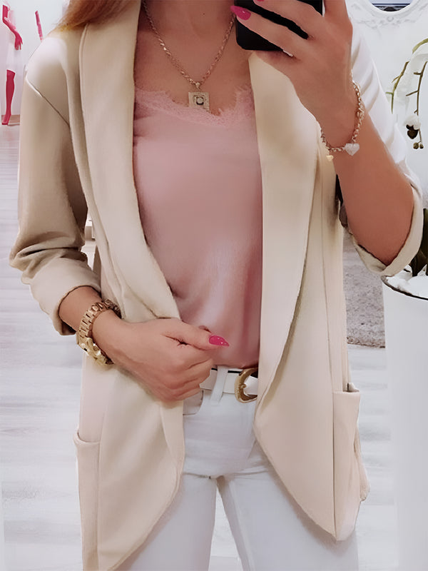 Women's Breathable Polyester Long Sleeve Collared Blazer Cardigan