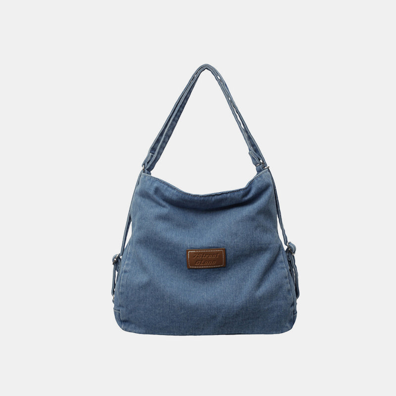 Adjustable Strap Denim Shoulder Bag - Shine in Blue!