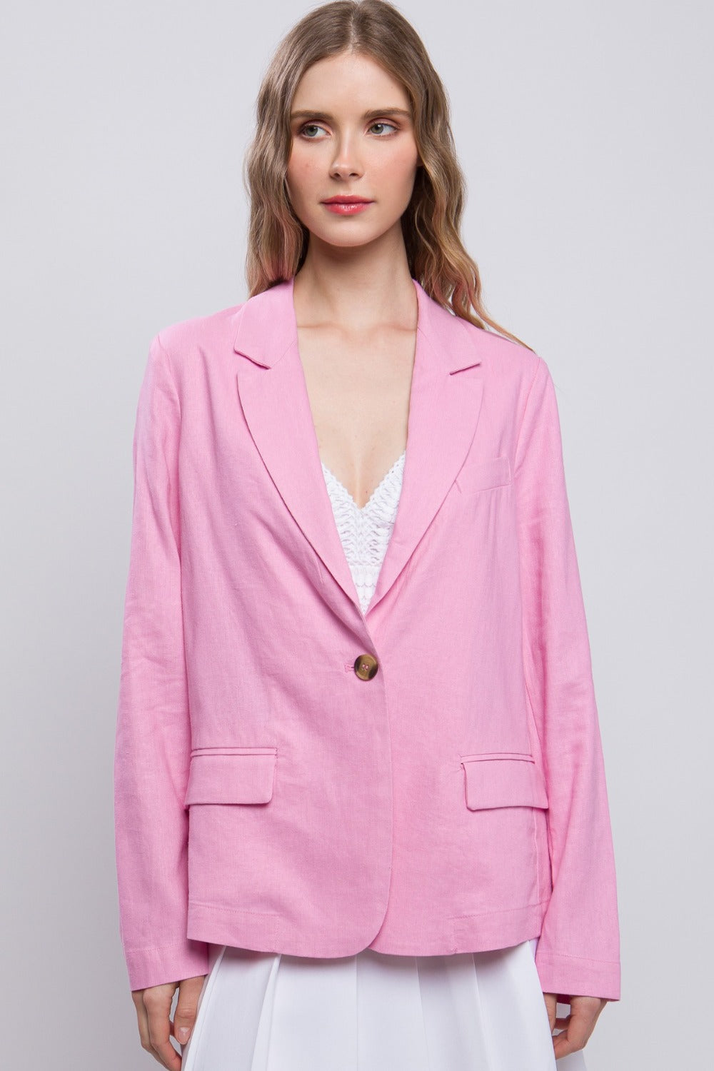 One-Button Long Sleeve Linen Blazer Jacket Cardigan Women's SuitNew