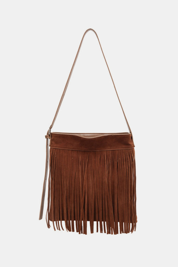 Suede Vegan Leather Fringe Adjustable Strap Shoulder Bag - An everyday companion!