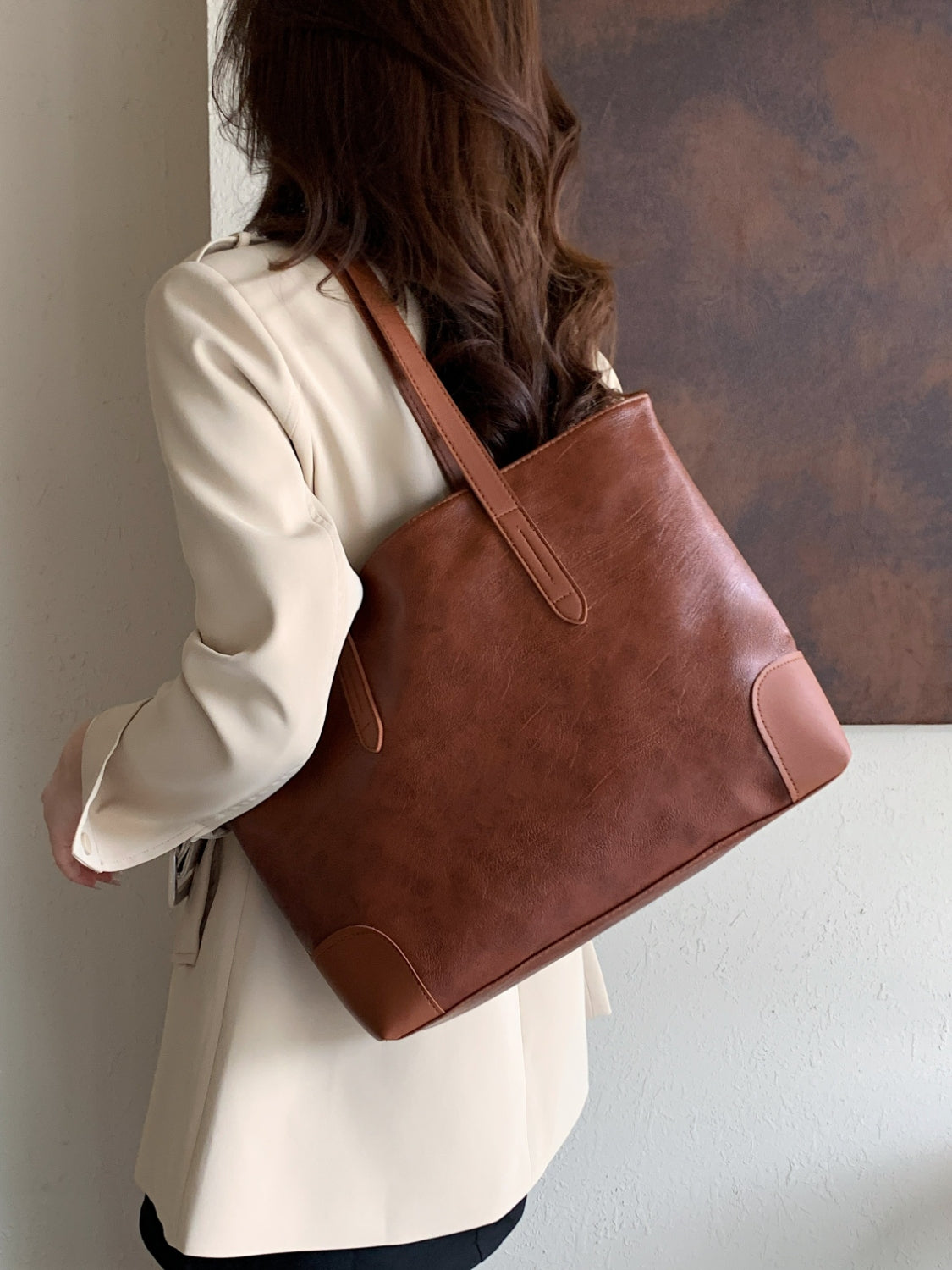 Vegan Leather Medium Tote Bag - Timeless design and neutral color!