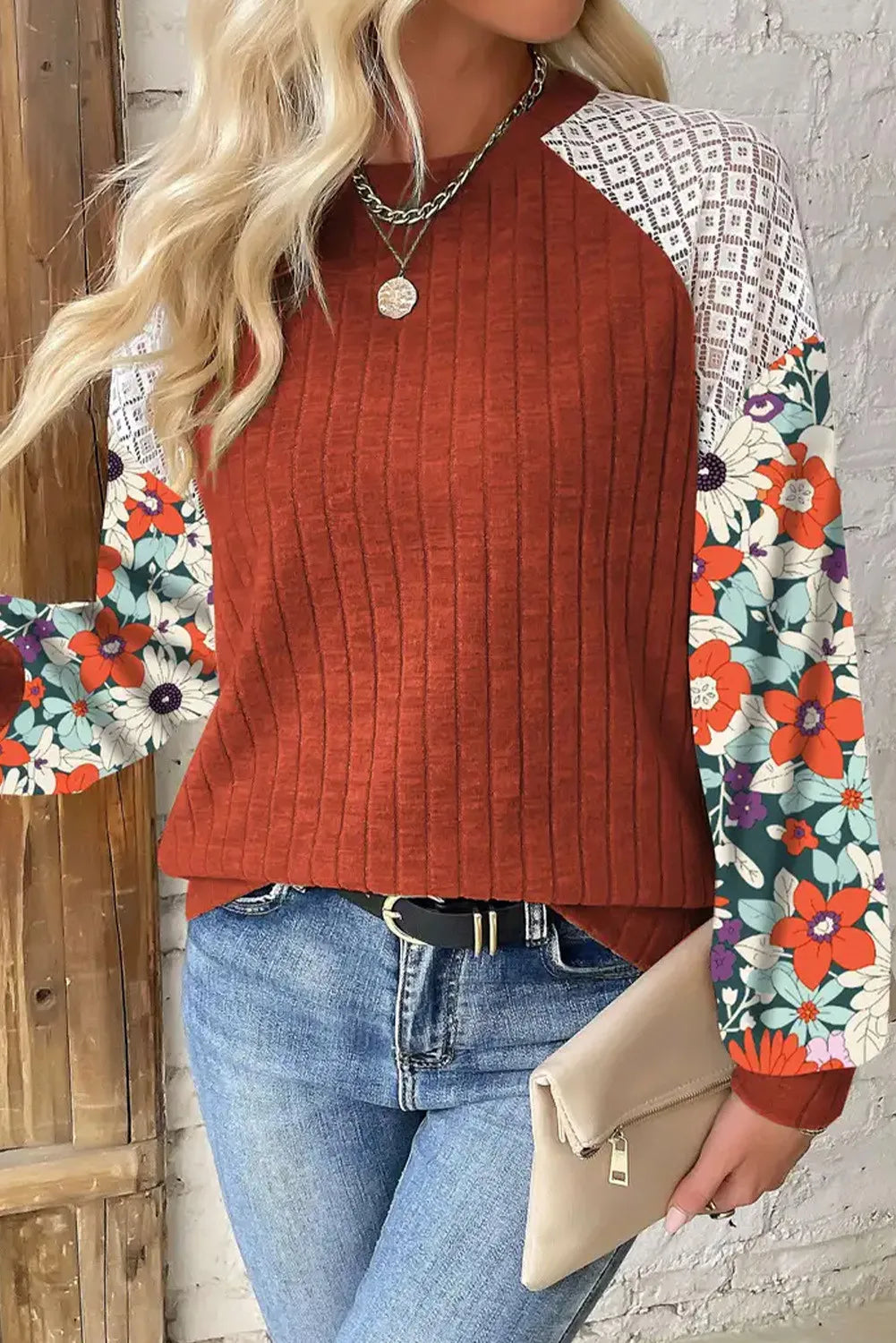 Printed Round Neck Long Sleeve Top - Breathable Fabric, Flattering Fit