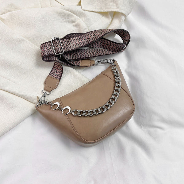 Vegan Leather Chain Trim Crossbody Bag - For those Casual Outings!