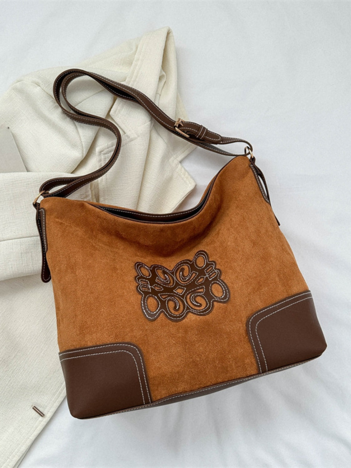 Suede Patch Adjustable Strap Vegan Leather Tote Bag - Comfort for Heavier Carry!