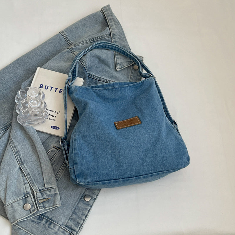 Adjustable Strap Denim Shoulder Bag - Shine in Blue!