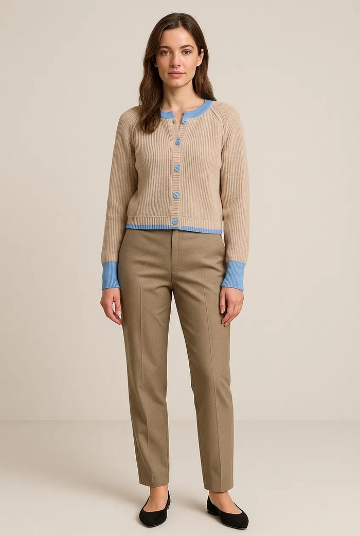 Petite Contrast Button-Up Cardigan – Shorter-Length Long Sleeve, Proportioned Fit for Women 5’4” & Under
