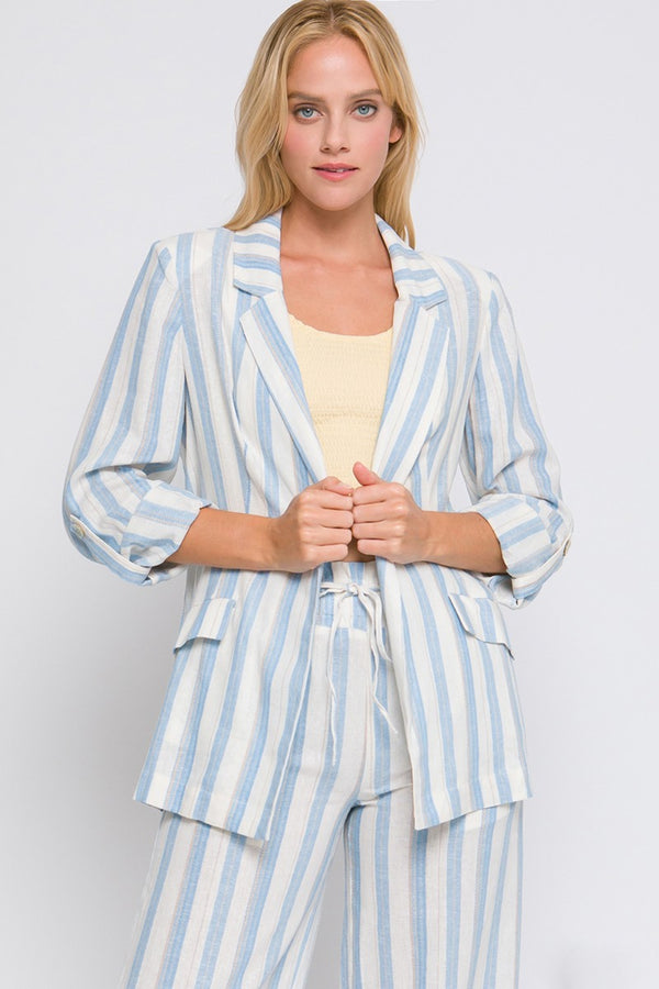 Love Tree Linen Striped Blazer Lightweight Breathable Layering Piece