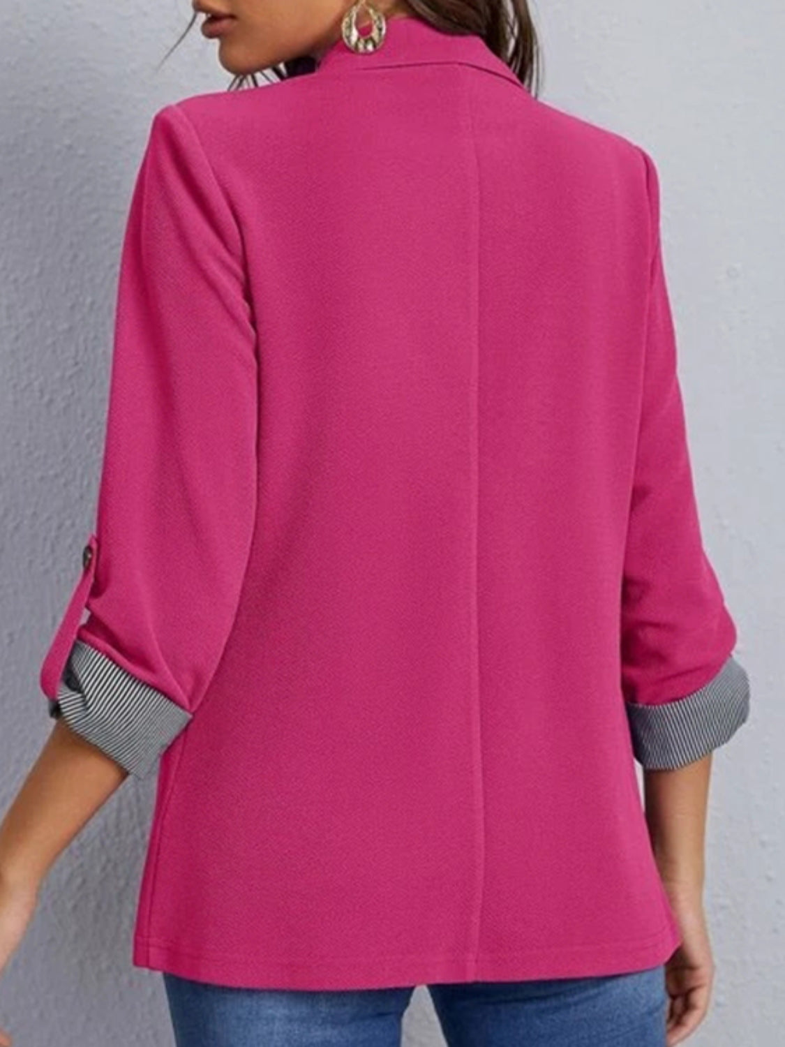 Lapel Collar Roll-Tab Sleeve Blazer Women's Comfortable Polyester-Spandex, S-XL