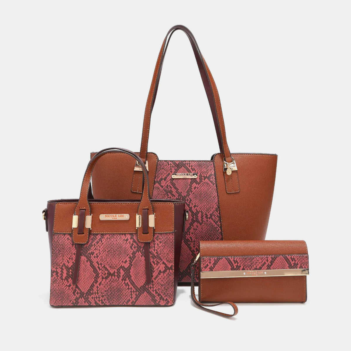 Nicole Lee USA 3-Piece Snake Print Handbag Set - Sophisticated Style with a Touch of Edge