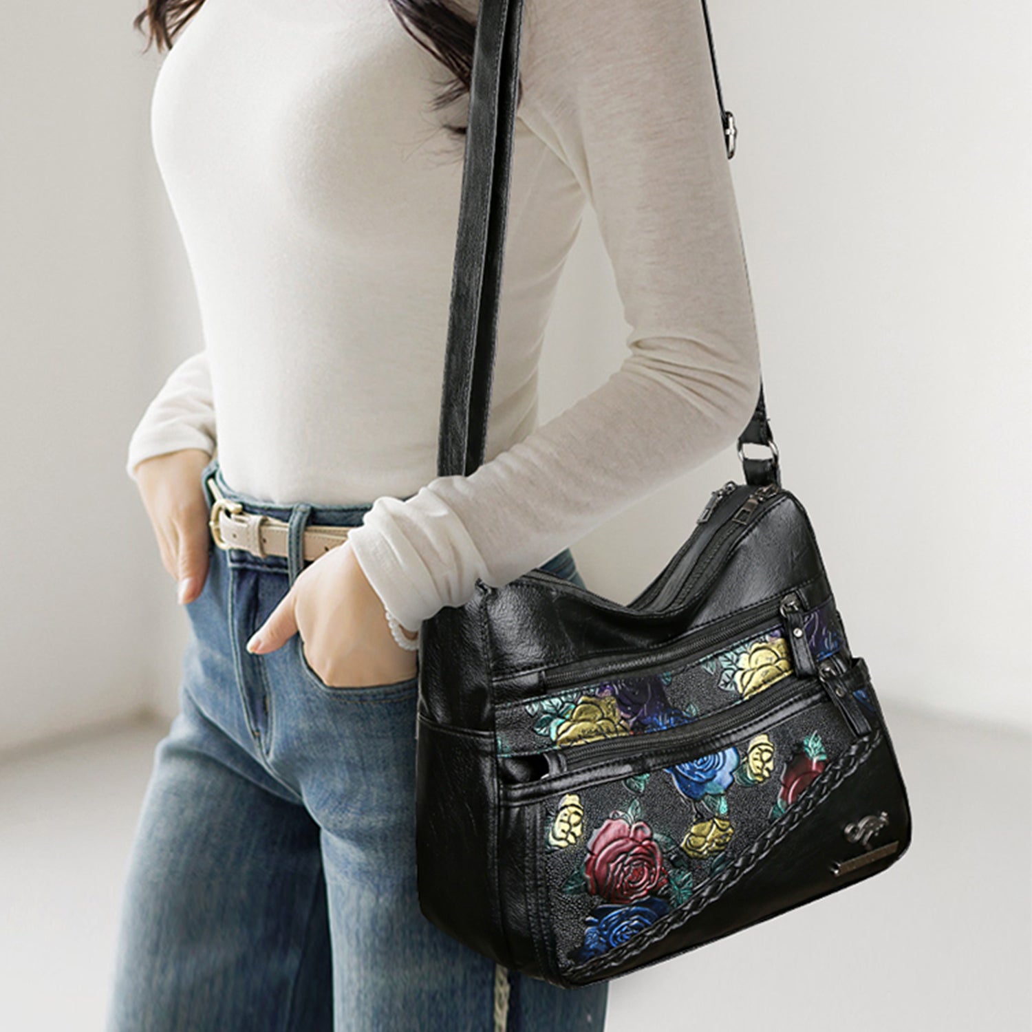 Vegan Leather Rose Pattern Shoulder Bag - Elevate Your Style!