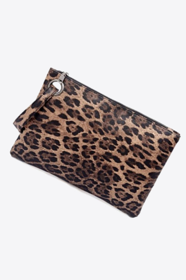 Leopard Vegan Leather Clutch with Spacious Design and Versatile Straps